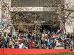 students on steps of building