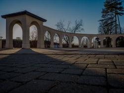 Outside of College Hall during sunset.