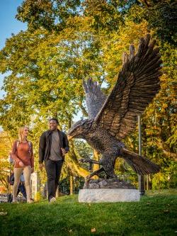 Red Hawk Statue & Students