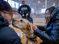 玛丽安娜·卢娜·马丁内斯抚摸着一只治疗犬.